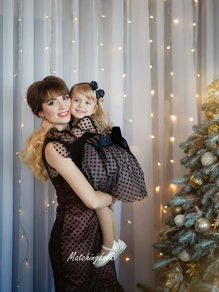 Black Flower Girl Dress, Toddler Party Gown, Formal Dress, Christmas Dress Girl, Black Polka Dot Dress, Princess Dress, 1st Birthday Dress