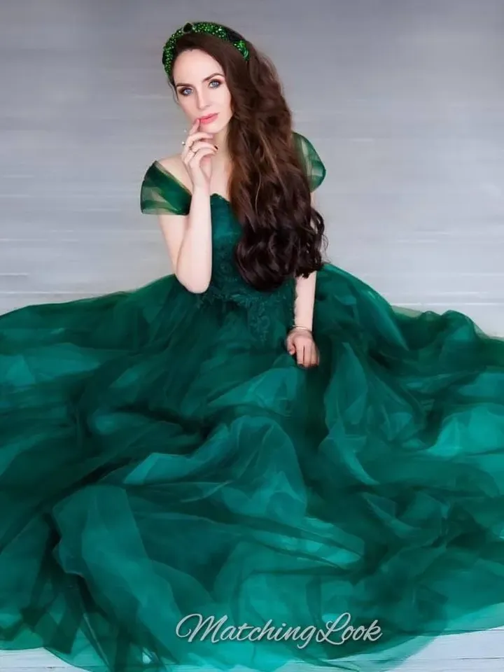 Emerald Green Wedding Dress, Mommy And Me Christmas Dresses, Photoshoot Gown, Emerald Green Tulle Gowns, Mother And Daughter Matching Outfit