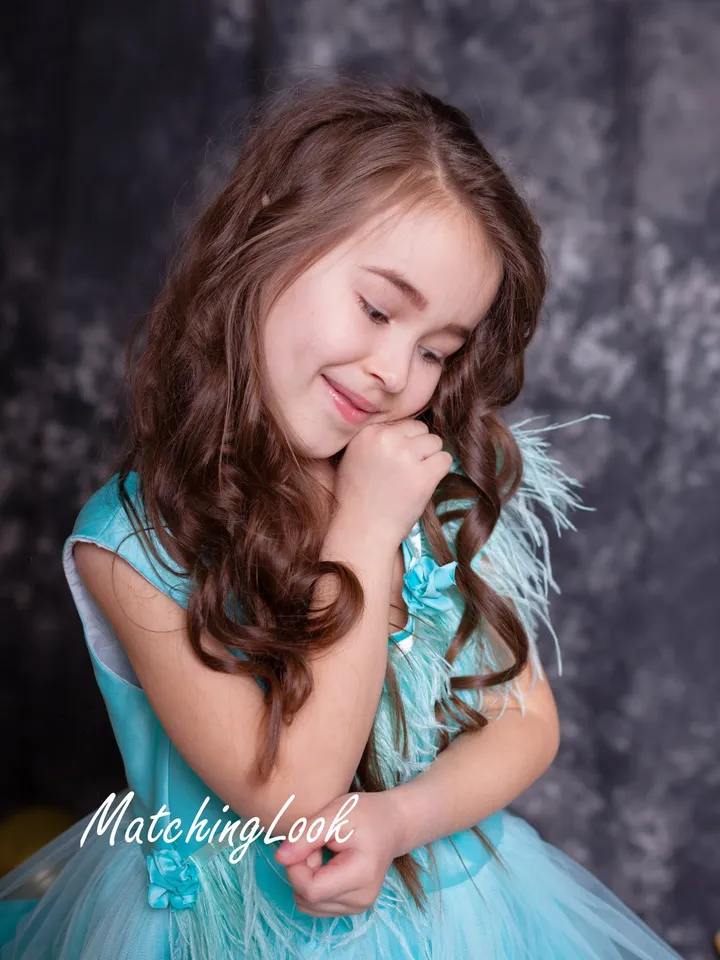 Flower Girl Dress, Girl Teal Dress, Birthday Dress, Feather Dress, Tiered Dress, Princess Dress, Girl Tutu Dress, Blue Tulle Dress, Formal
