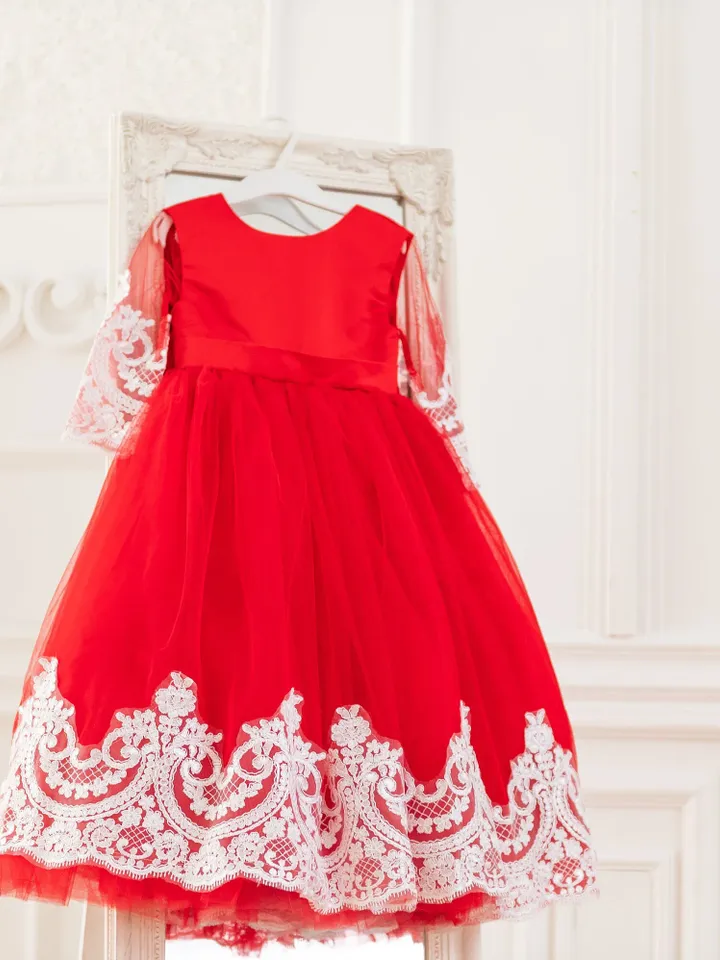 Red Tutu Dress, Girl Dress, Holiday Dress, Girl Elegant Dress, Princess Dress, Girl Photoshoot Dress, Formal Dress, Long Sleeve