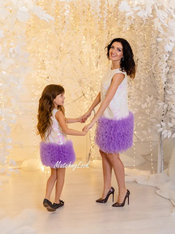 Ready To Ship S And 1 Year Old - Matching Mother Daughter Dress, New Year Outfit, Mommy And Me Dress, Shiny Sequin Dress, Formal Party Dress