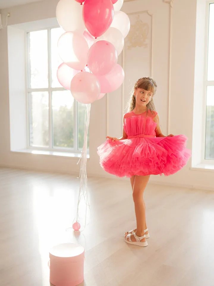 Girl Tutu Dress, Pink Princess Dress, Toddler Photoshoot Dress, Doll Style Dress, Baby Girl Tulle Dress, Hot Pink Dress, Birthday Tutu Dress