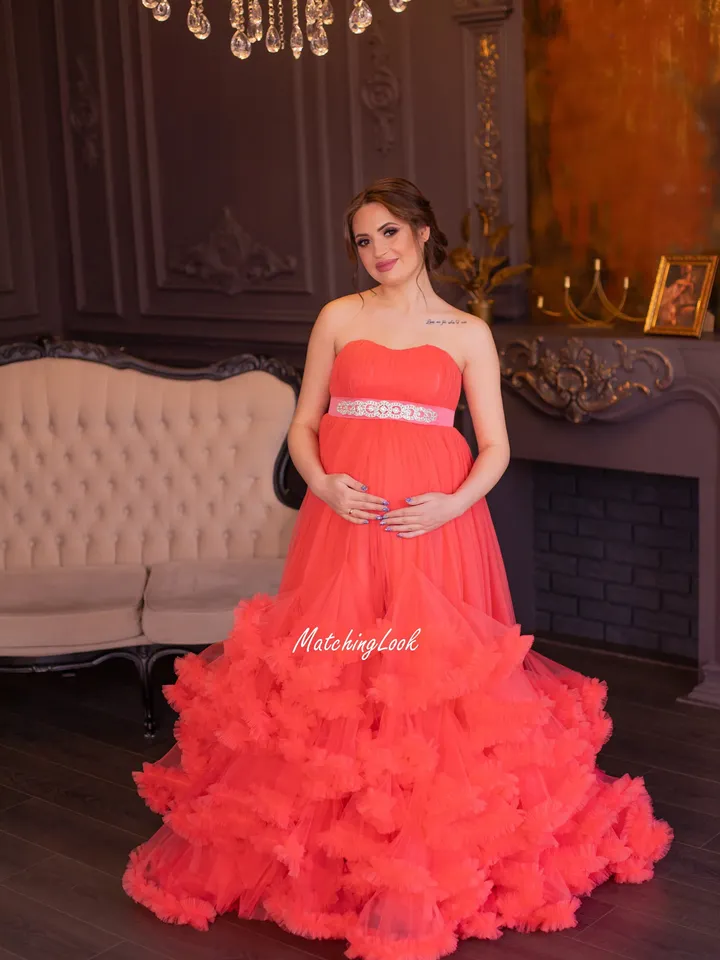 Maternity Gown For Photosession, Tulle Ruffled Maternity Dress, Pregnancy Dress, Maternity Ball Gown, Photo Props Dress, Maternity Photo