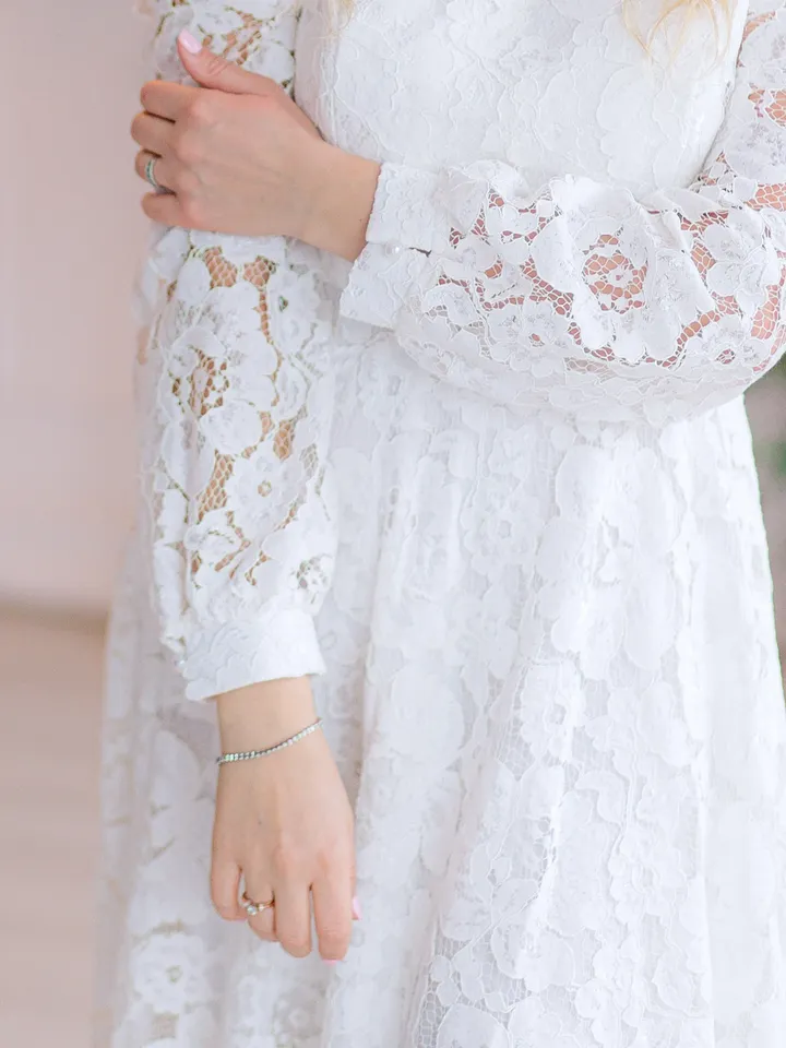 Off White Maxi Dress, Fall Wedding Lace Dress, A Line Dress, Long Sleeves Dress, Boho Wedding Dress, Floral Lace Dress, Minimalist Dress
