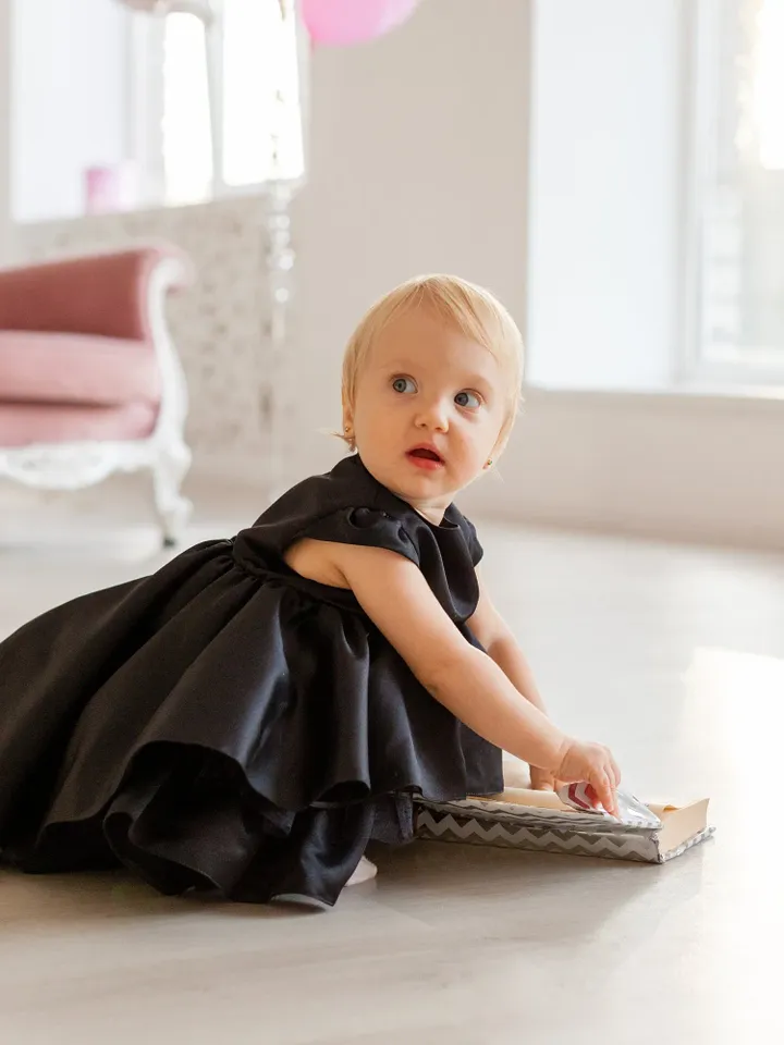 Black Toddler Dress, Black Flower Girl Dress, Cake Smash Outfit, New Year Photoshoot, 1st Birthday Dress, High Low Dress, Formal Baby Dress