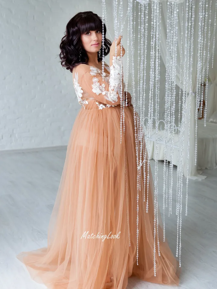 Tulle Maternity Dress, Women Nude Dress, Maternity Photoshoot Dress, Elegant Dress, Photoprops Dress, Formal Maxi Dress, Baby Shower Dress