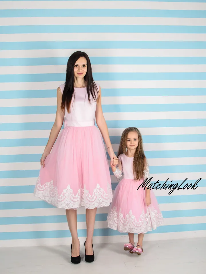Pink Mommy and Me Dresses, Pink Matching Dress, Photoshoot Dress, Tulle Mother Daughter Matching Dress, Formal Dress, Birthday Dress,Elegant