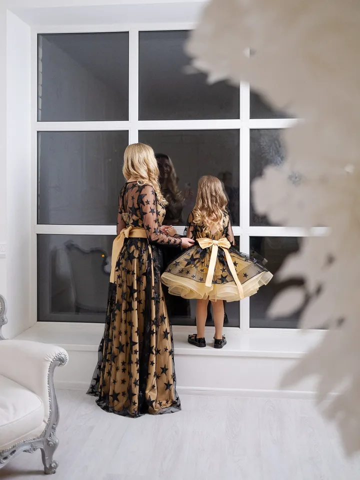 Mommy And Me New Years Dress, Black Gold Sparkling Tulle Dress, Celestial Wedding Dress, Holiday Photoshoot, Party Dress, Cocktail Dress