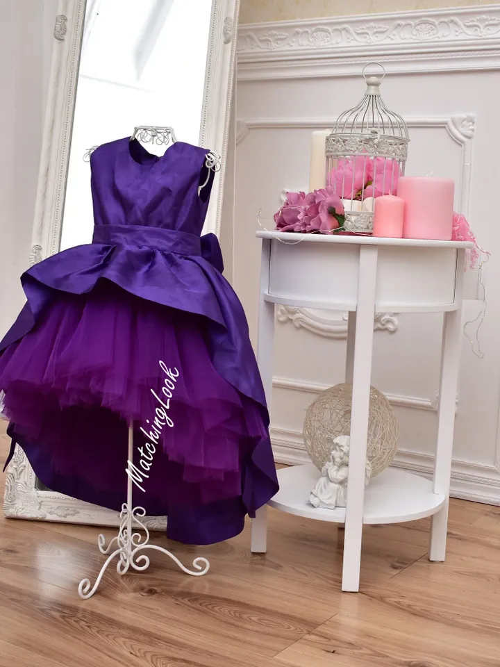 Ultra Violet 1st Birthday Outfit Girl, Flower Girl Dress, Purple Tutu Dress, Dress with train, Party Wedding Birthday Dresses, Baby Girl