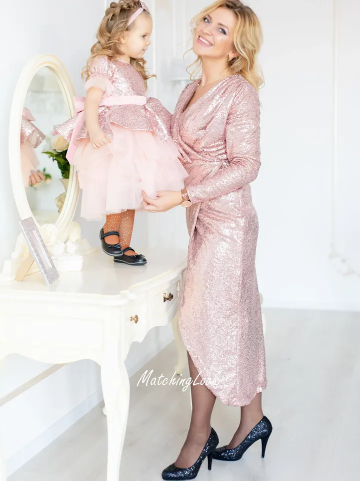 Mommy And Me Birthday Dresses, Occasion Dress, Matching Mother Daughter Dress, Rose Gold Sequin Dress, Flower Girl Dress,Wedding Guest Dress