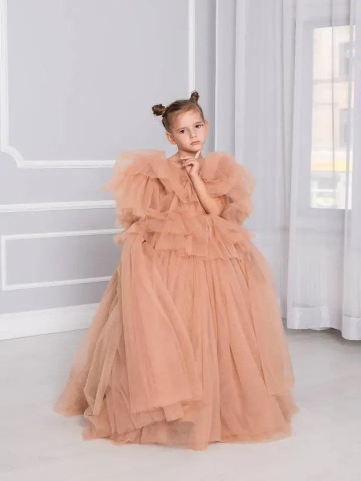 Tawny Flower Girl Dress, Terracotta Toddler Dress, Wedding Girl Gown, Tulle Maxi Dress, Cake Smash Outfit, Junior Bridesmaid,Tutu Girl Dress