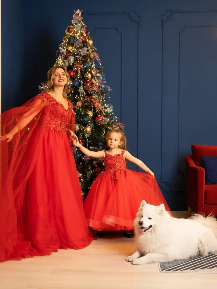 Red Christmas Dresses, Mommy And Me Photoshoot Dress, Xmas Tutu Dress, Mother And Daughter Matching Holiday Dress, Flower Girl Dress
