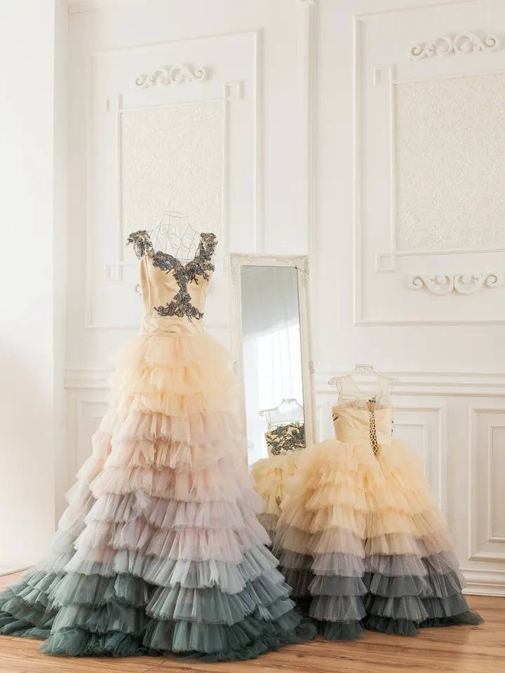 Mommy And Me Dress, Photoshoot Dress, Ombre Tulle Wedding Dress, Couture Matching Dresses, Matching Wedding Dress, Tiered Gown Outfit