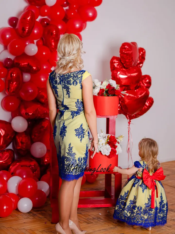 Snow White Birthday Dress, Mommy and Me Outfit, Formal Dress, Yellow and Blue Dress, Matching Mother Daughter Dress, Baby Tutu Dress
