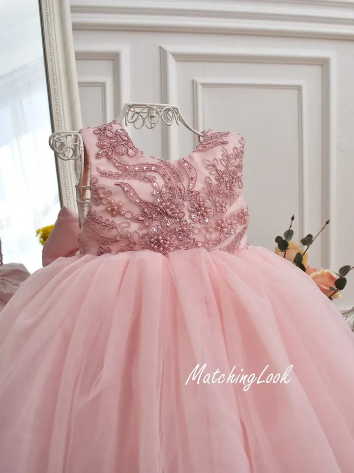 Flower Girl Dress, Blush Tutu Dress, Baby Girl Dress, 1st Birthday Dress, Back Ribbon Dress, Girl Princess Dress, Elegant Dress, Photoshoot