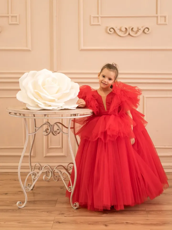Christmas Girl Dress, Red Tulle Maxi Dress, Xmas Photography Dress, Toddler Holiday Dress, Princess Dress, Party Girl Dress,Special Occasion