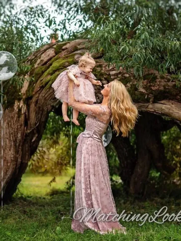 Mommy And Me New Year Dresses, Matching Mother Daughter Outfit, Party Tulle Dress, Formal Dress, New Year Photo Props, Long Sleeve Dress