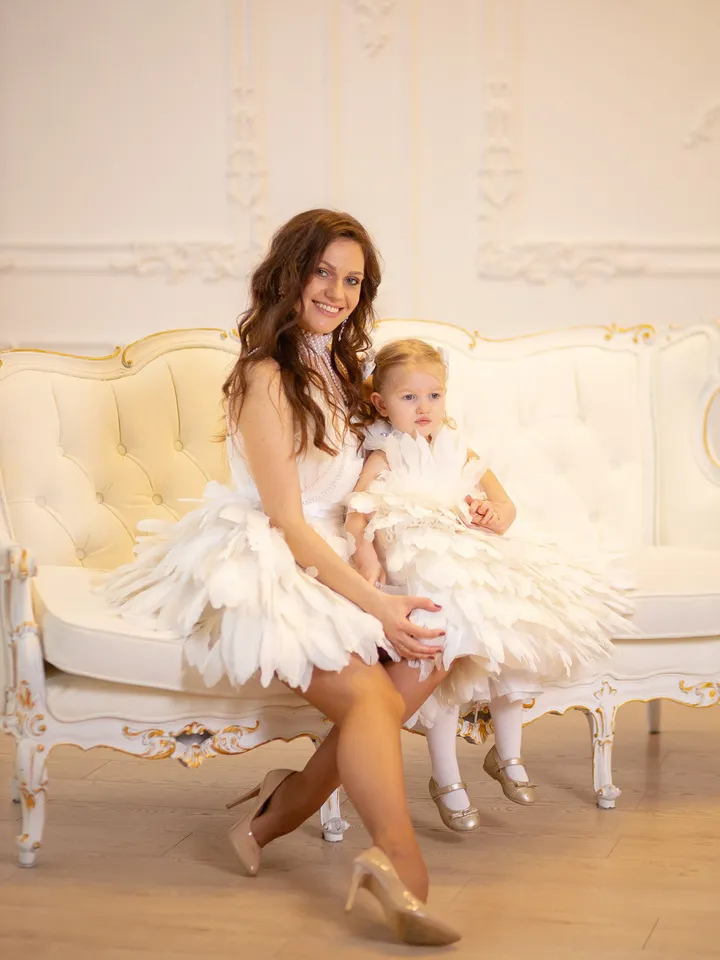 White Feather Baptism Dress, Baby Girl Floor Length Gown, Christening Girl Dress, First Communion Dress, Flower Girl Formal Dress,Cake Smash