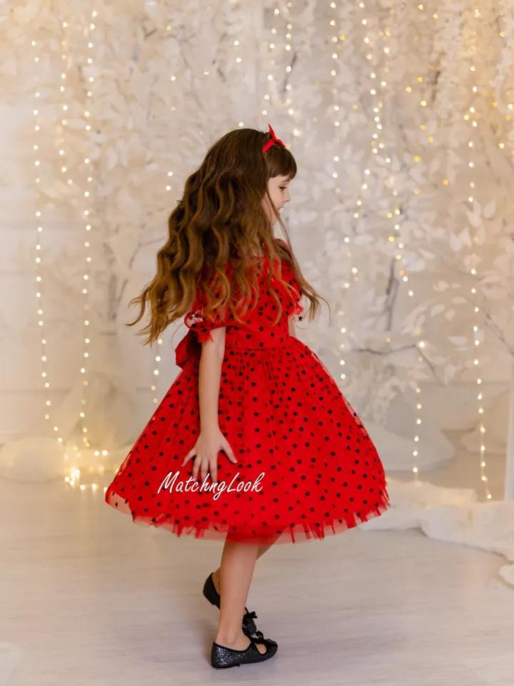 READY TO SHIP Size S - Christmas Dress Women, Red Holiday Dress, Formal Party Dress, Maxi Polka Dot Dress, Last Minute Christmas Gifts