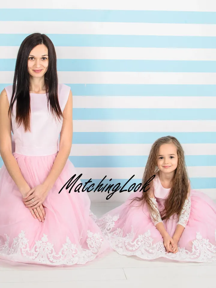 Pink Mommy and Me Dresses, Pink Matching Dress, Photoshoot Dress, Tulle Mother Daughter Matching Dress, Formal Dress, Birthday Dress,Elegant