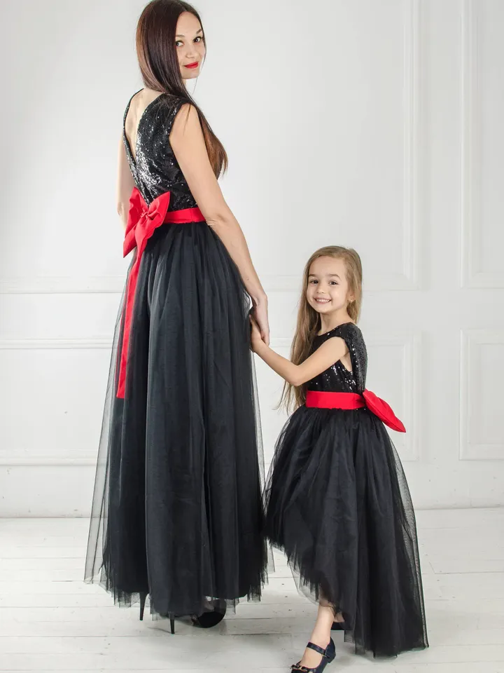 Black Mother Daughter Matching Dress, Mommy And Me Holiday Dresses, Black Sequin Dress, New Year Photoshoot, Formal Party Dress, Cocktail