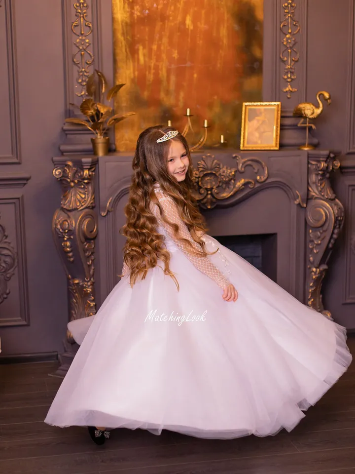 White Flower Girl Dress, Girl Tulle Ball Gown, White Tutu Dress, Satin Dress For Girls, Princess Girl Dress, Special Occasion Dress