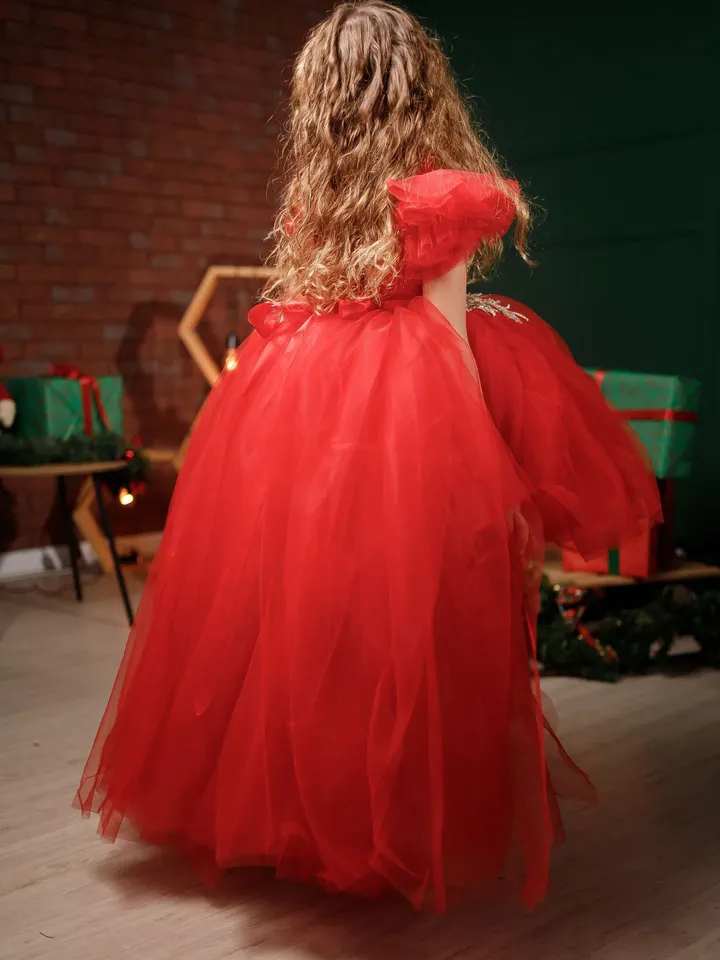 Girl Christmas Dress, Red Pageant Dress, Toddler Holiday Dress, Formal Gown, High Low Dress, Xmas Photoshoot, Puffy Girl Dress, Size 5