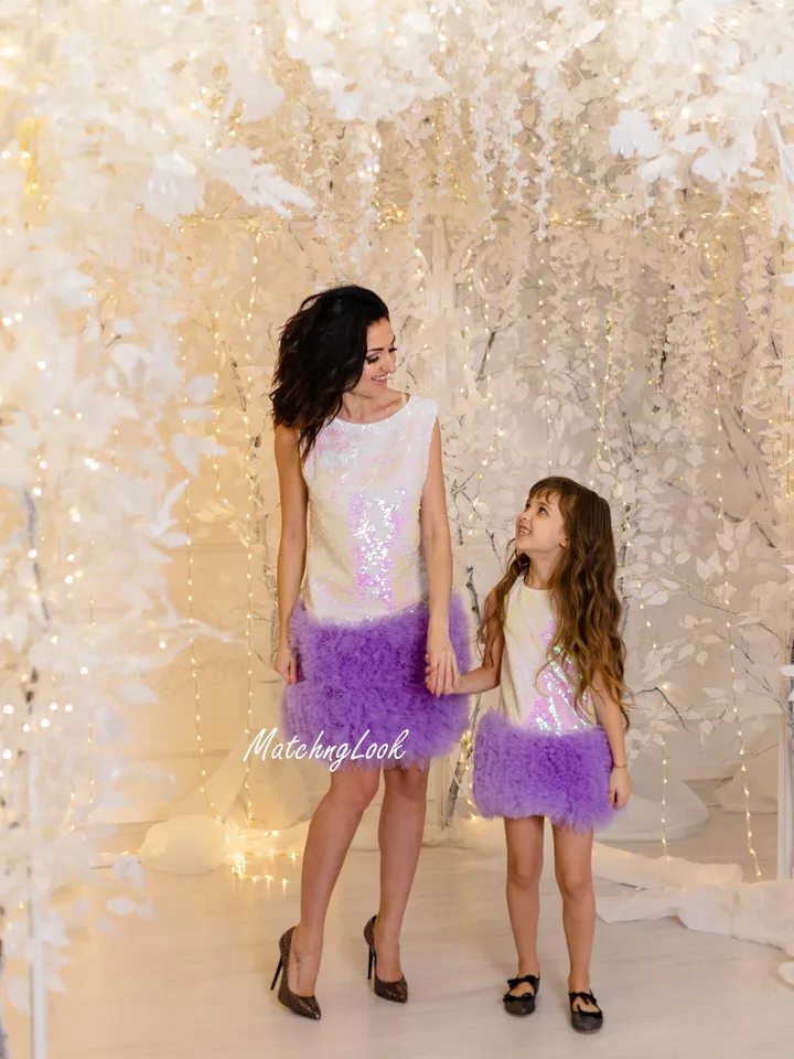 Ready To Ship S And 1 Year Old - Matching Mother Daughter Dress, New Year Outfit, Mommy And Me Dress, Shiny Sequin Dress, Formal Party Dress