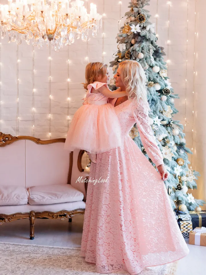 Custom order - mommy and me peach matching dresses