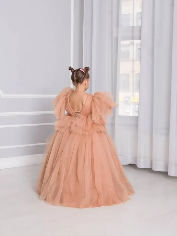 Tawny Flower Girl Dress, Terracotta Toddler Dress, Wedding Girl Gown, Tulle Maxi Dress, Cake Smash Outfit, Junior Bridesmaid,Tutu Girl Dress