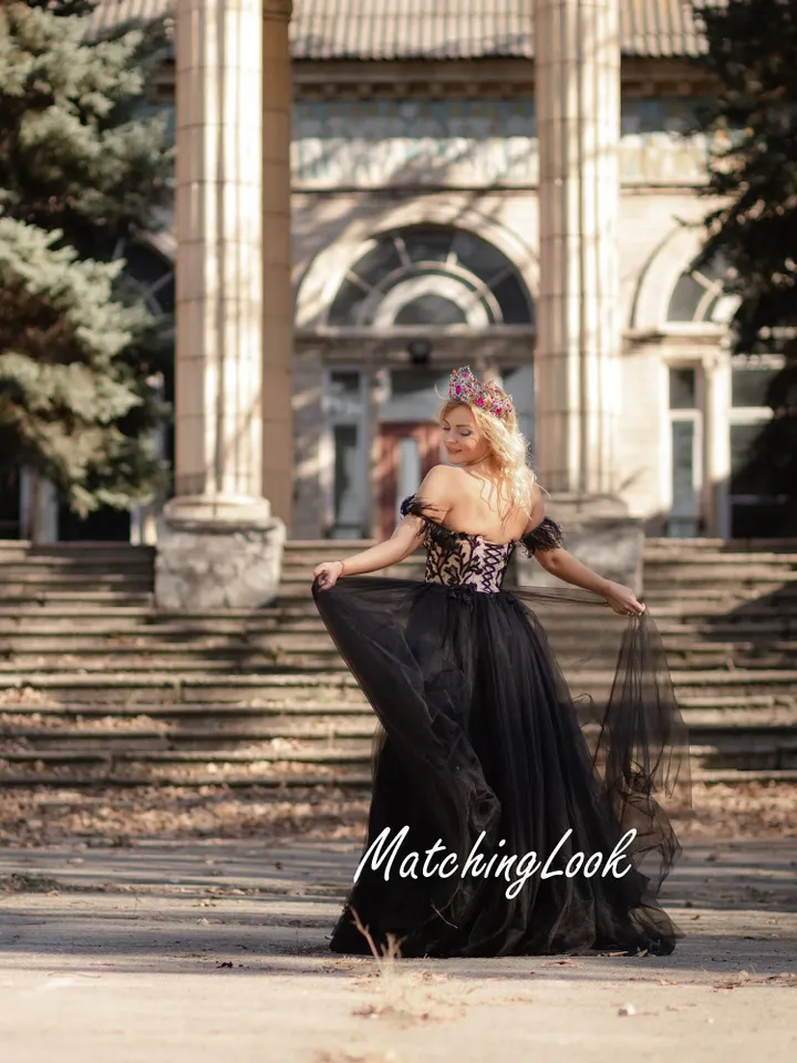 Black Wedding Dress, Black Lace Wedding Dress, Gothic Wedding Dress, Dark Wedding Dress, Tulle Wedding Dress, Bridesmaid Dress, Homecoming