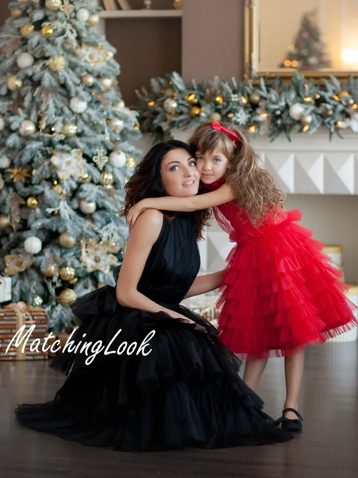 Mommy And Me Christmas Dresses, Mother Daughter Matching Dresses, Christmas Photography, Tulle Tutu Dress, Xmas Photoshoot, Formal Dress