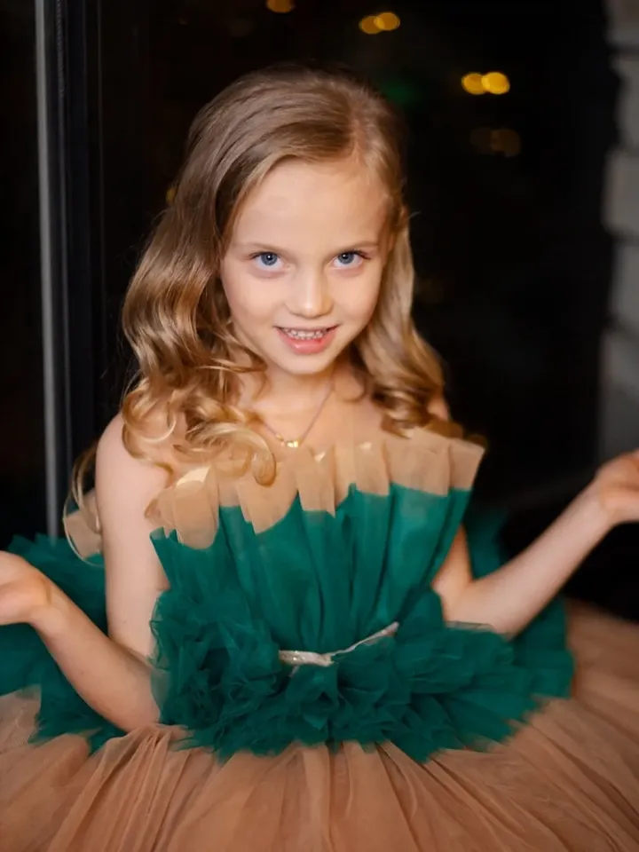Emerald Green Tutu Dress, Christmas Dress Girl, Ruffle Tulle Dress, Little Girl Princess Dress, Holiday Photoshoot, Toddler Party Dress