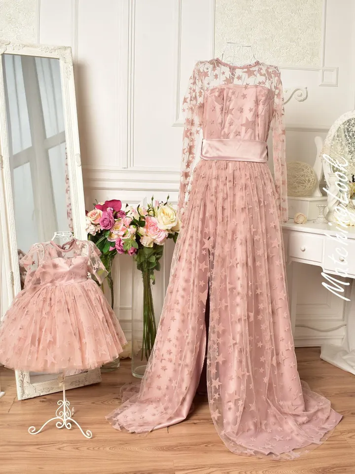 Mommy And Me New Year Dresses, Matching Mother Daughter Outfit, Party Tulle Dress, Formal Dress, New Year Photo Props, Long Sleeve Dress