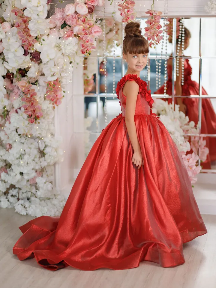 Red Ball Gown Toddler, Christmas Gown Girl, Holiday Photoshoot, One Shoulder Gown, Girl Ball Gown, Princess Dress, Xmas Photography Dress