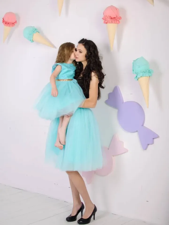 Mommy and Me Dress, Baby Tutu Dress, Elegant Teal Dress, Matching Mother Daughter Dress, Matching Outfits, Photoshoot Dress, Birthday Dress