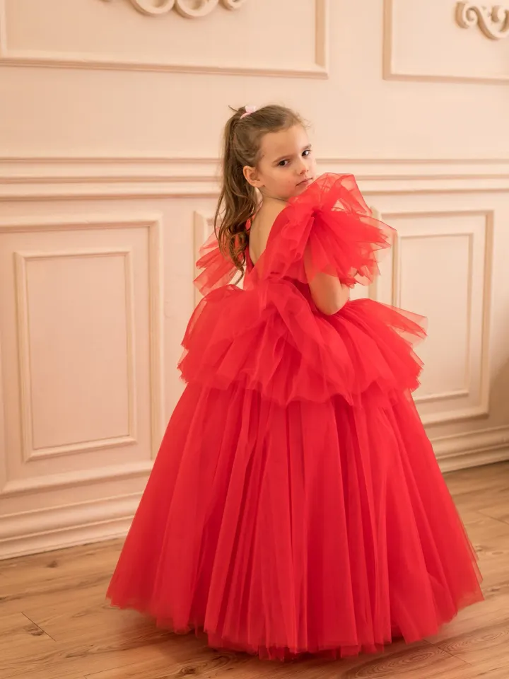 Christmas Girl Dress, Red Tulle Maxi Dress, Xmas Photography Dress, Toddler Holiday Dress, Princess Dress, Party Girl Dress,Special Occasion