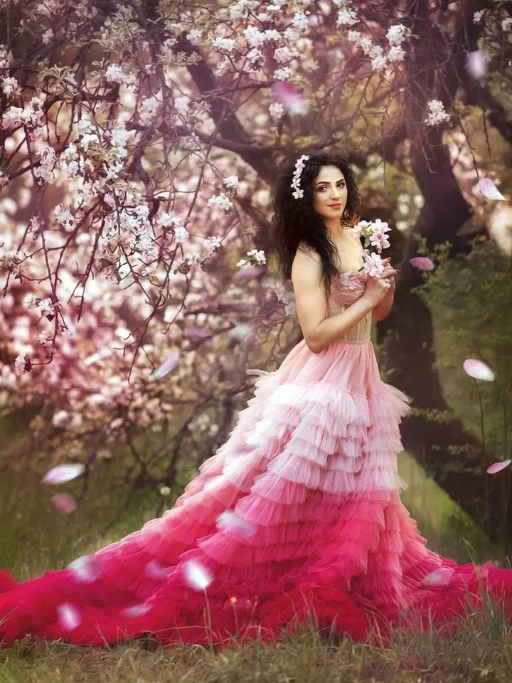 Pink Tiered Tulle Gown, Photoshoot Dress, Pink Wedding Dress, Corset Evening Gown, Boho Wedding Dress, Princess Dress, Extravagant Dress