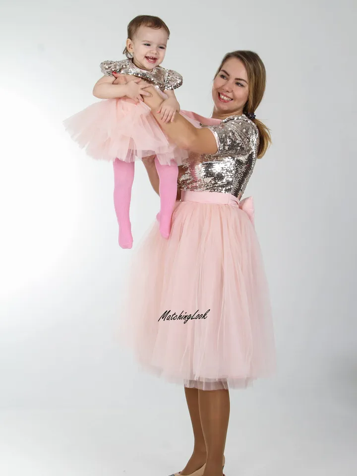 Mommy And Me New Year Dresses, Gold Sequin Dress, Mother Daughter Matching Outfit, Pink Tutu Dress, Party Dress, Formal Dress, Photoshoot
