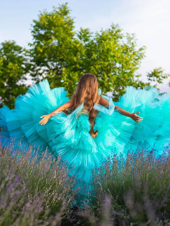 Girl Pageant Dress, Tulle Flower Girl Dress, Teal Tiered Princess, Toddler Birthday Dress, Girl Designer Dress, Haute Couture Dress, Puffy