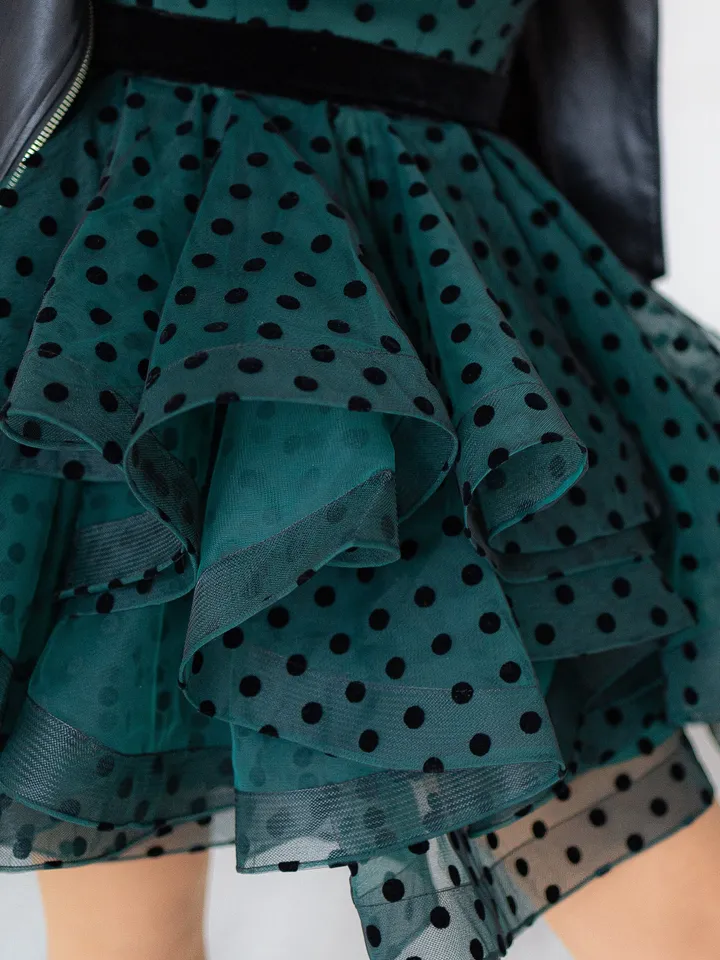 Green Polka Dot Dress, Tulle Mini Dress, Short Party Dress, Tutu Cocktail Dress, Party Outfit, Elegant Dress, Emerald Green,Green Sexy Dress