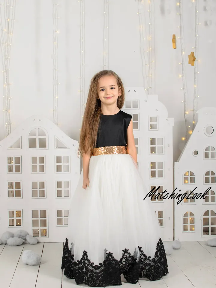 Black And White Flower Girl Dress, First Birthday Dress, Girl Gown Dress, Elegant Dress, Tutu Dress, Photoshoot Dress, Formal Gown Dress