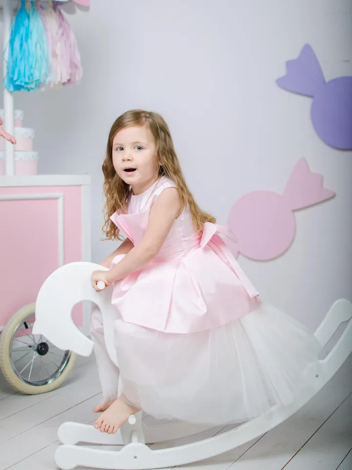 Pink birthday dress Pink tutu Flower girl dress with bow Princess dress girls pink and ivory dress First communion dress Pageant pink dress