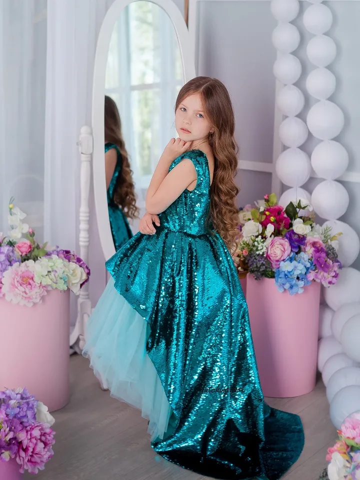 thumbnail image 2 of Girls Sequin Rainbow Star Tulle Dress - Sparkly Birthday Party Dress With Ruffle Sleeves, Toddler To Kids 2 of 14