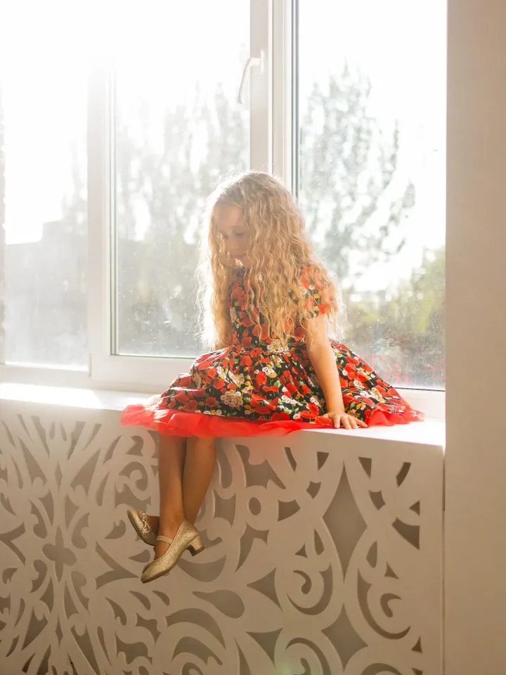 5/6 Years Holiday Dress, Ready To Ship, Girl Floral Dress, Girl Birthday Dress, Poppy Flower Dress, Party Dress, Girl Photoshoot Dress
