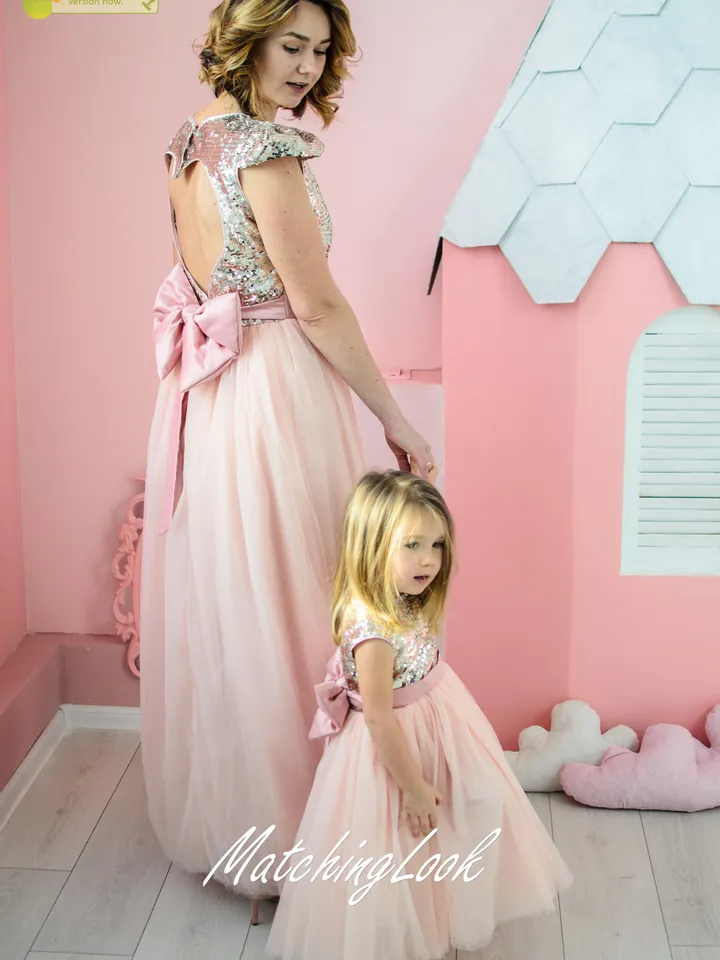 Mother Daughter Matching Dresses, Open Heart Back Dress, Pink Tutu Dress, Baby Girl Party Dress, Photoshoot Dress, Mommy and Me Outfit