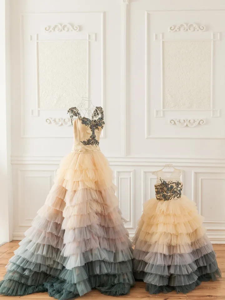 Mommy And Me Dress, Photoshoot Dress, Ombre Tulle Wedding Dress, Couture Matching Dresses, Matching Wedding Dress, Tiered Gown Outfit
