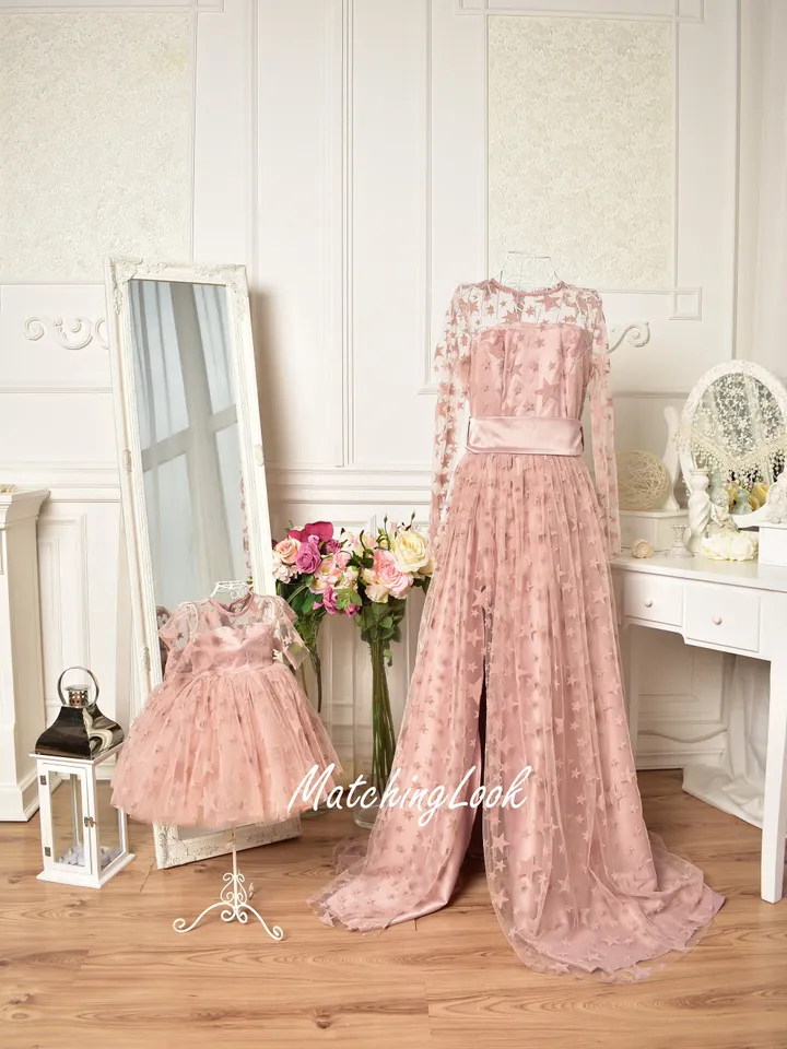 Mommy And Me New Year Dresses, Matching Mother Daughter Outfit, Party Tulle Dress, Formal Dress, New Year Photo Props, Long Sleeve Dress