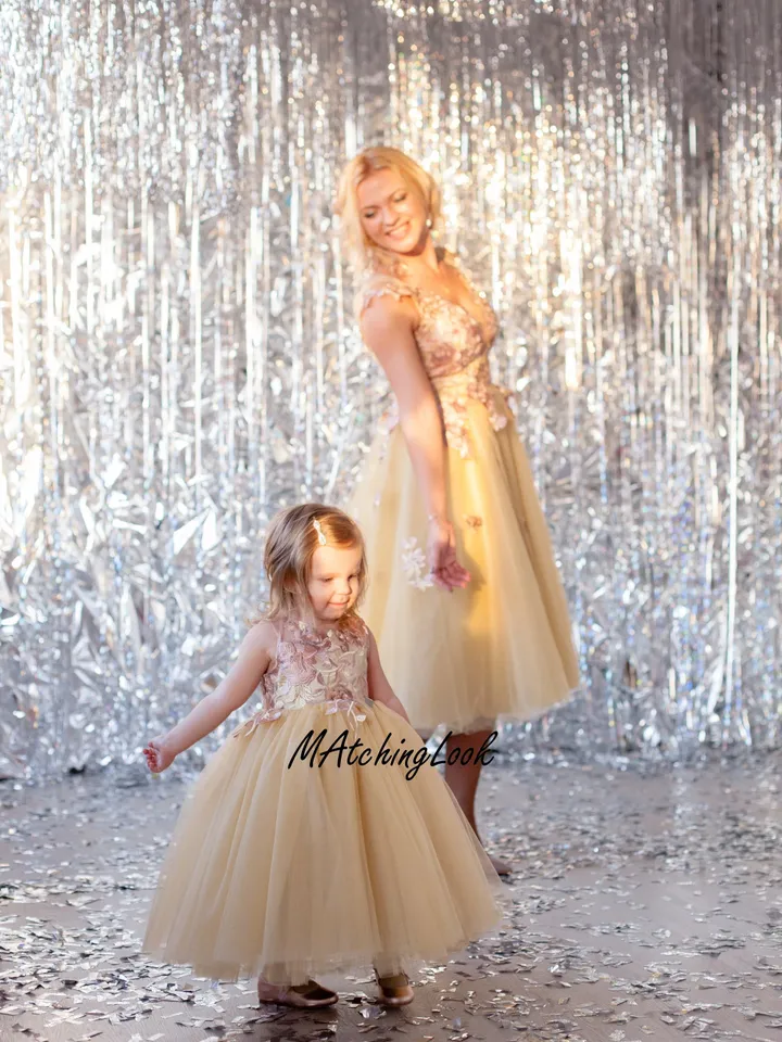 Mommy And Me Dress Formal, New Year Dress, Mother Daughter Matching Dresses, Gold Party Dress, Tutu Wedding Dress, Tulle Cocktail Dress