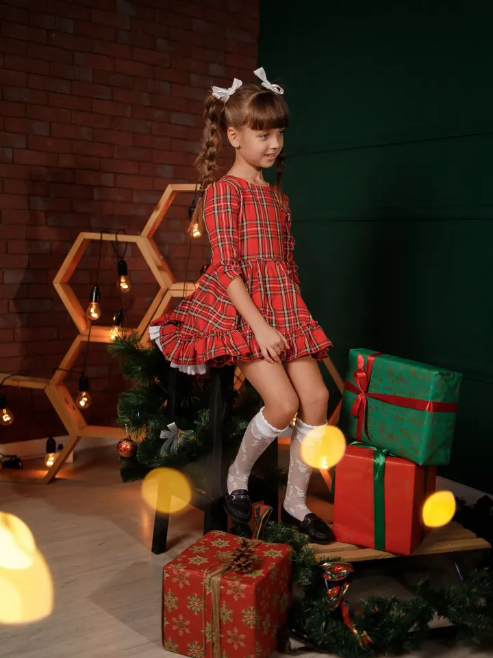 Tartan Girl Dress, Christmas Toddler Dress, Red Plaid Dress, Holiday Photoshoot Dress, Plaid Ruffle Dress, Red Tartan Dress, Girl Tutu Dress